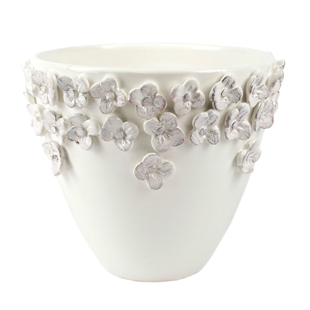 Rustic Garden White Flower Medium Cachepot by VIETRI
