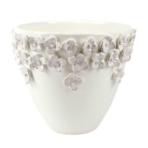 Rustic Garden White Flower Medium Cachepot by VIETRI