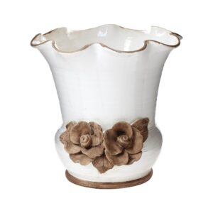 Rustic Garden White Scalloped Planter w/ Flowers by VIETRI