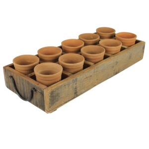 Campo Wood Caddy with 10 Clay Cups by HomArt