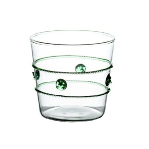 Double Old-Fashioned Glasses with Green Applied Glass Rope/Medallions Set of 4 by Abigails