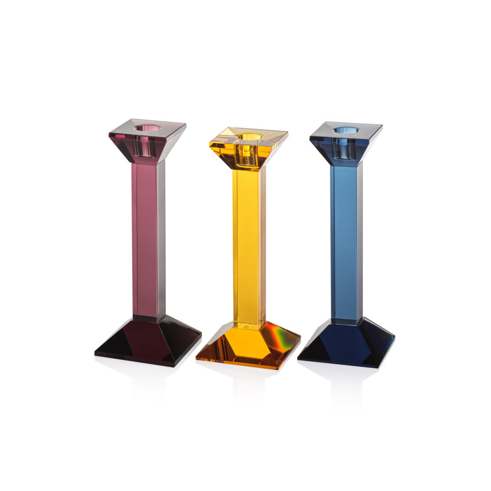 Amber Carmac Colored Crystal Glass Taper Candle Holder  by Zodax