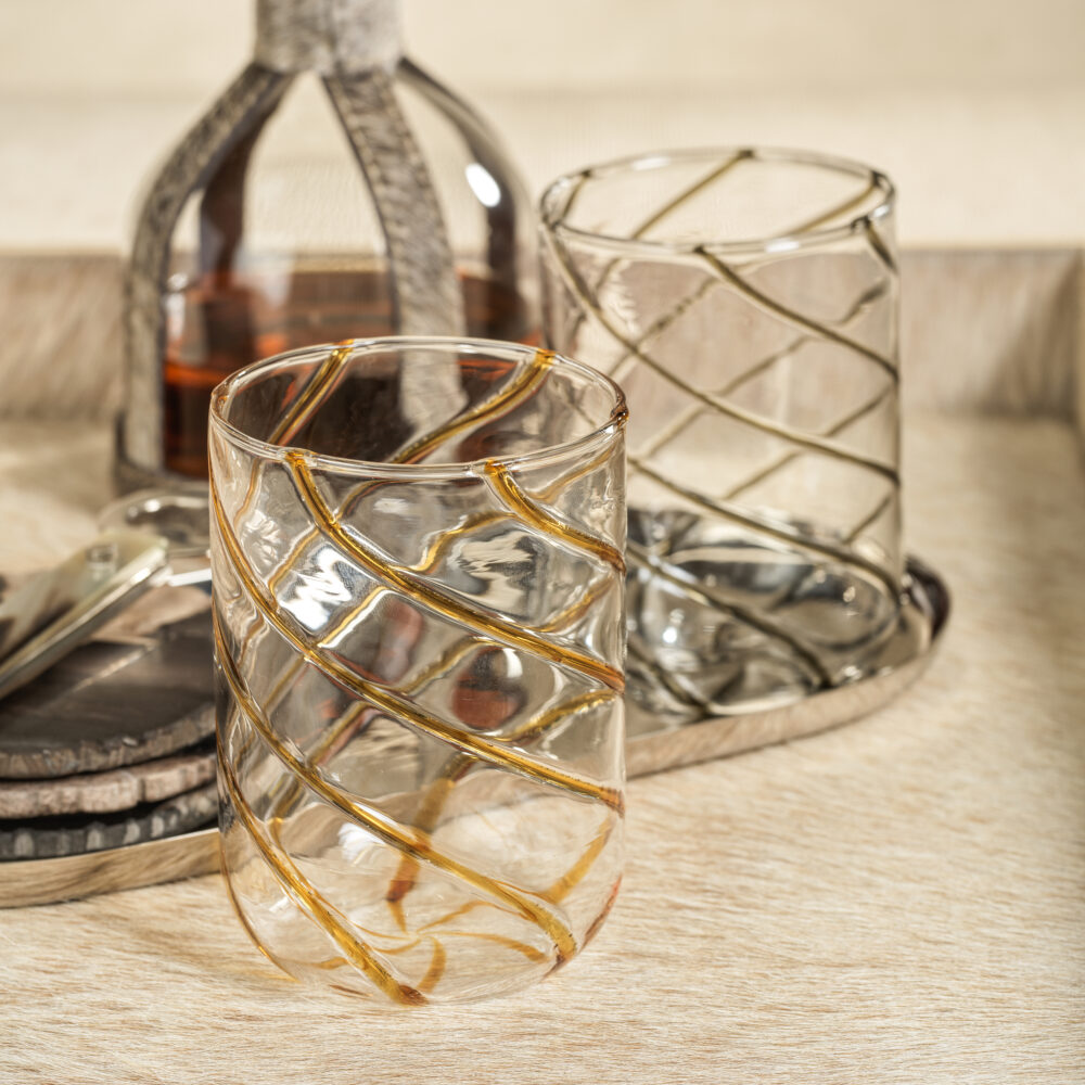Gray Maltia Swirl Design Glass Tumblers, Set of 6 by Zodax