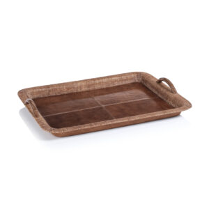 Sabinio Leather & Raffia Serving Tray by Zodax