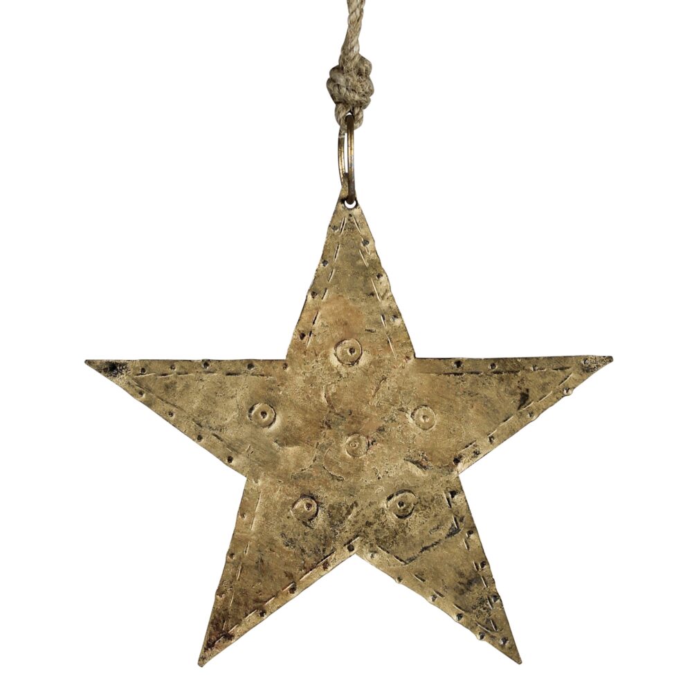 Large Antique Brass Pressed Star Ornaments Set of 3 by HomArt