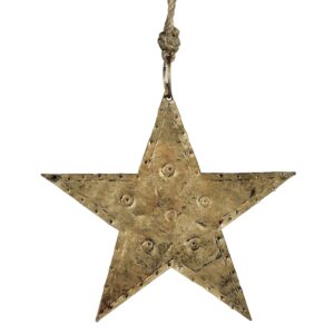 Large Antique Brass Pressed Star Ornaments Set of 3 by HomArt