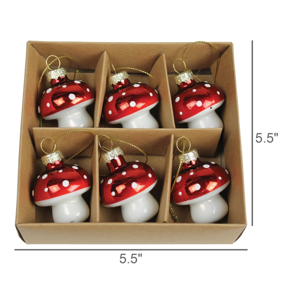 Glass Mushroom Ornaments Set of 6 by HomArt - Image 3