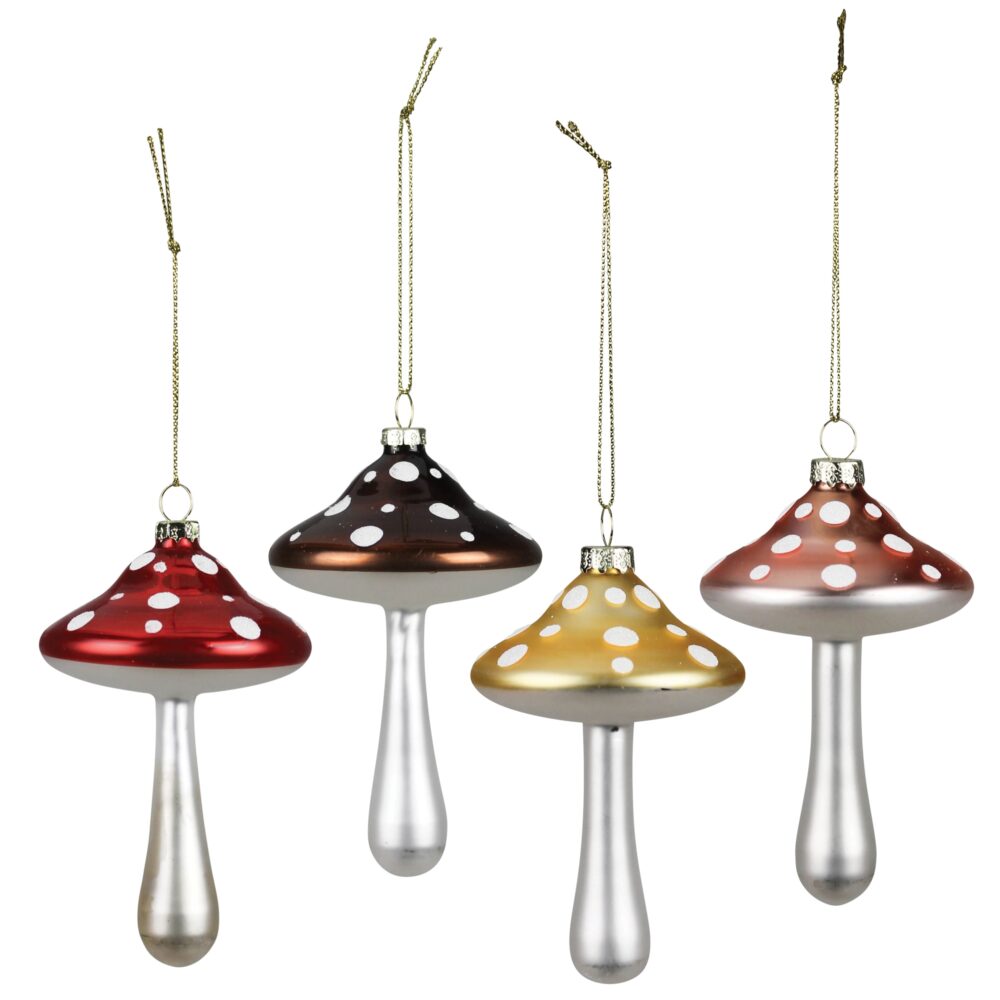 Glass Mushroom Ornaments Set of 4 by HomArt
