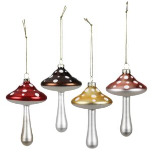 Glass Mushroom Ornaments Set of 4 by HomArt
