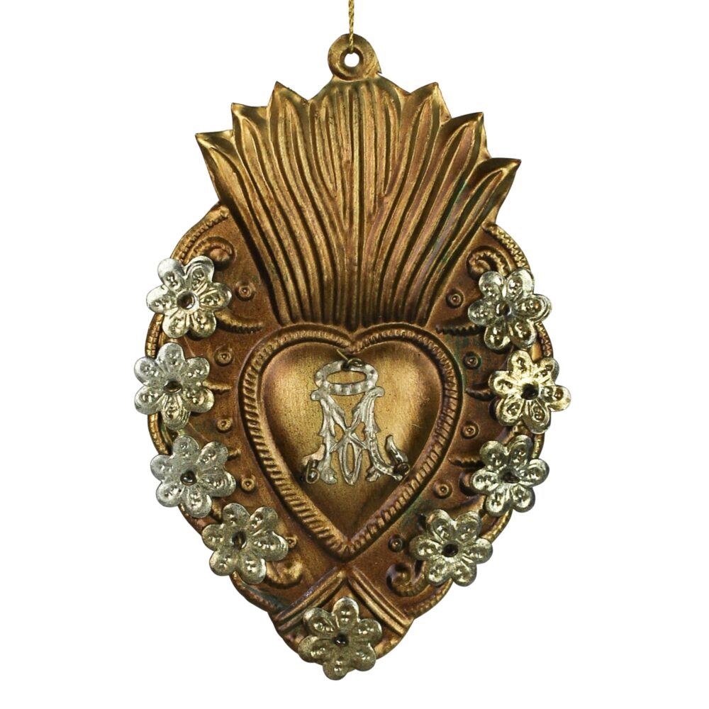Antique Gold Adorned Sacred Heart Milagro by HomArt