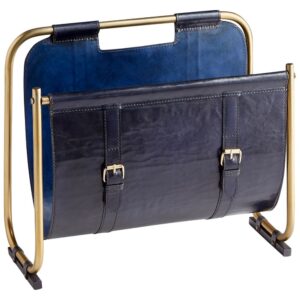 Blue And Antique Brass Granville Magazine Rack by Cyan Design