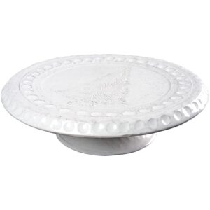 White Cake Plate with Etched Christmas Tree by Abigails