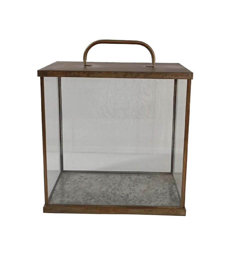 Aged Antique Iron and Glass Terrarium Lantern by BIDKhome