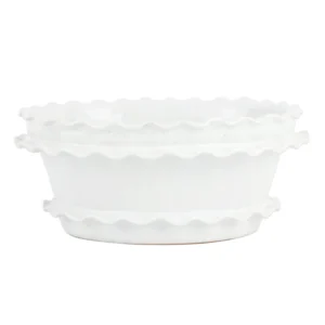 Rustic Garden White Ruffle Oval Planter by Vietri