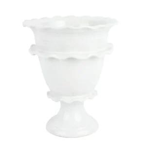 Rustic Garden White Ruffle Tall Footed Cachepot by Vietri