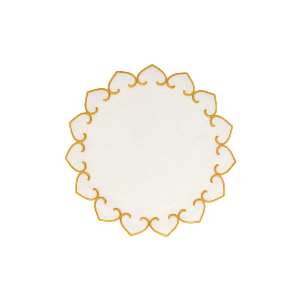 Tessuti White Round Placemats with Gold Stitching - Set of 4 by VIETRI