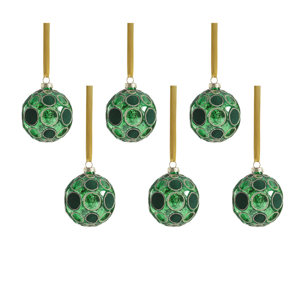 Gleaming Serenity Green Glass Ball Ornaments with Green Glitter- Set of 6, 3.25" by Zodax