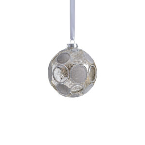 Gleaming Serenity Silver Glass Ball Ornaments with Silver Flocking- Set of 6, 4" by Zodax