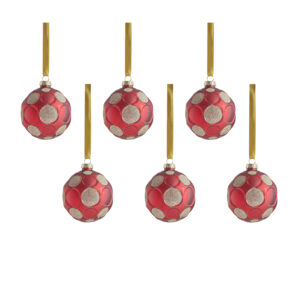 Red Matte Frosted Serenity Glass Ball Ornaments with Gold Glitter-Set of 6, 3.25" by Zodax