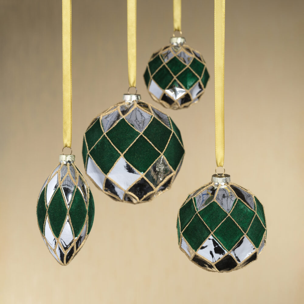 Messina Verde 4.75" Glass Ornaments, Set of 4 by Zodax