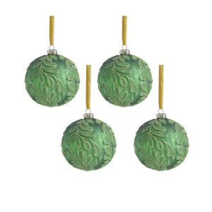 Phyllon 4.75" Beaded Leaf Pattern Glass Ball Ornaments, Set of 4 by Zodax