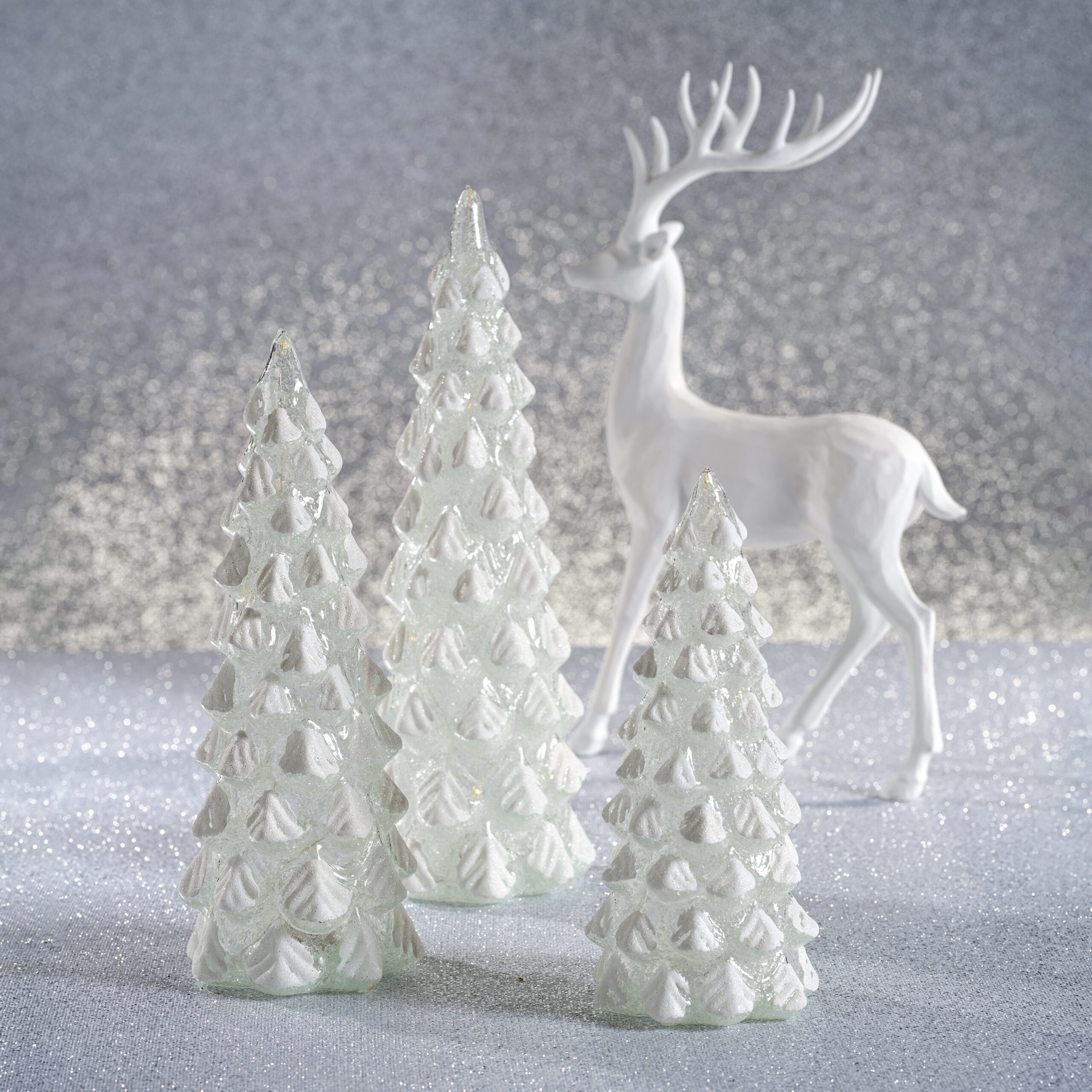 Mireille 2-Piece Set LED Snow Tabletop Trees, Medium by Zodax