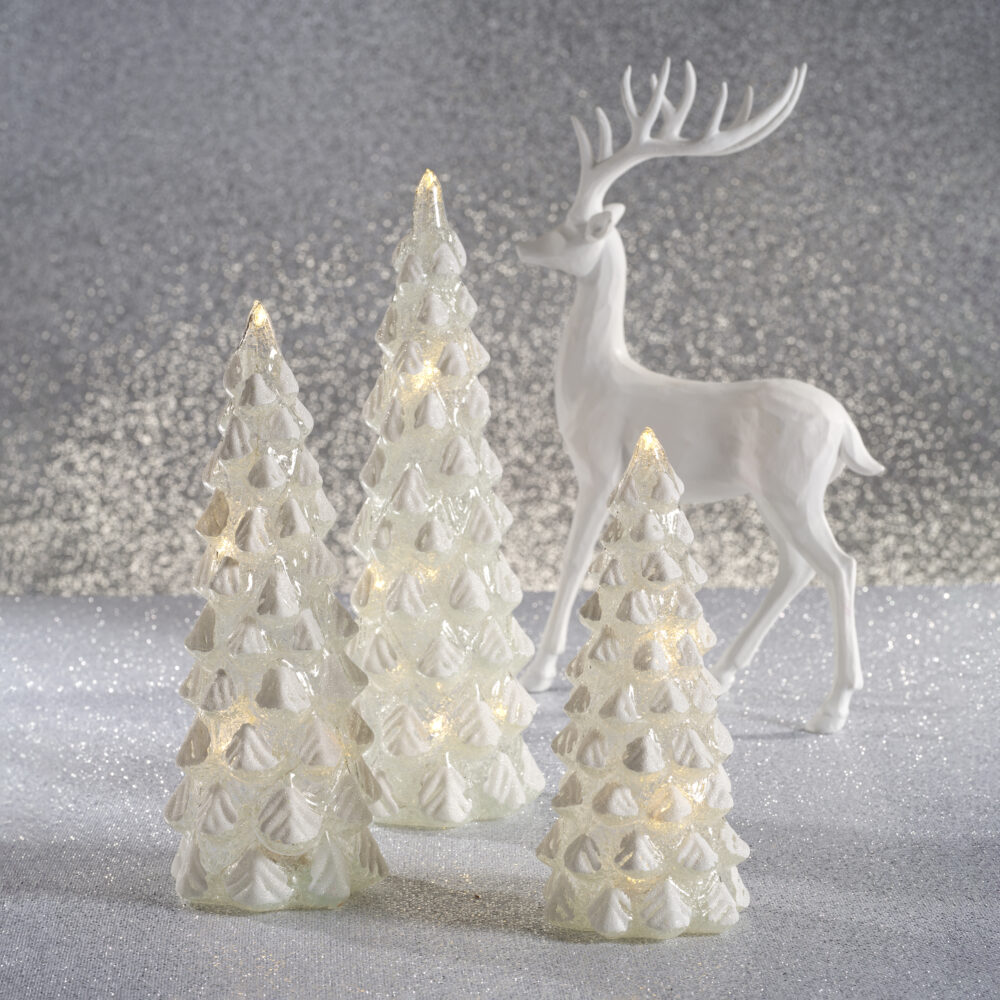 Mireille 2-Piece Set LED Snow Tabletop Trees, Large by Zodax
