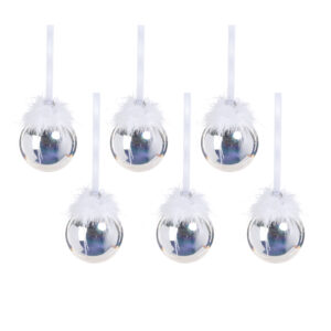 Luster Glass Ball Ornaments with Feather Design- Set of 6, 3.25" by Zodax