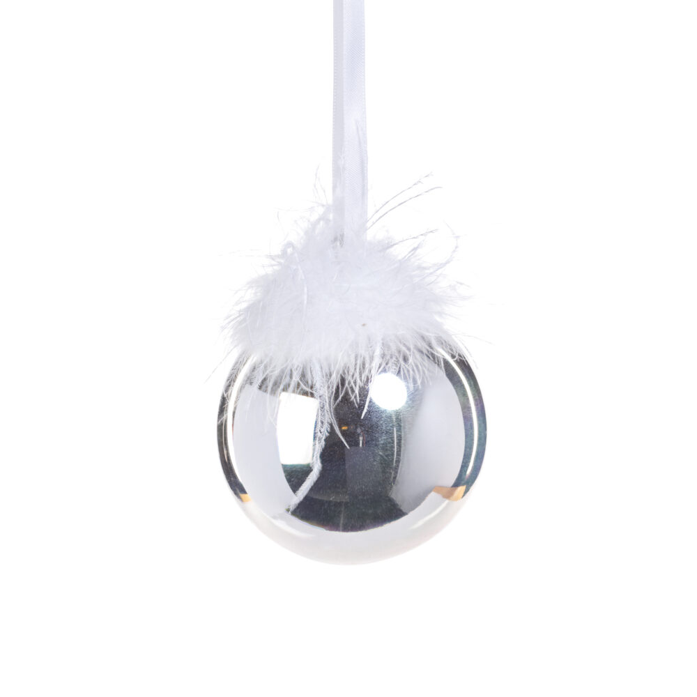 Luster Glass Ball Ornaments with Feather Design- Set of 6, 4" by Zodax