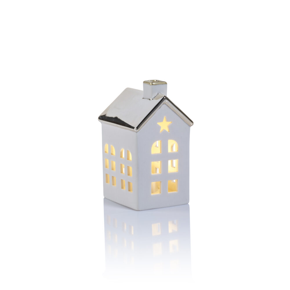 Lilou 2-Piece Set Porcelain LED House with Gold Roof, Small by Zodax
