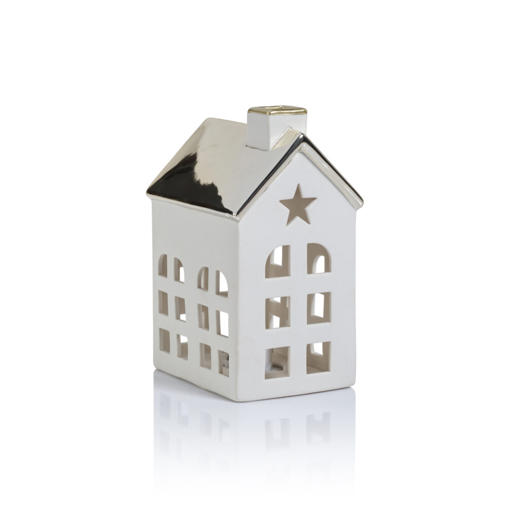 Lilou 2-Piece Set Porcelain LED House with Gold Roof, Large by Zodax