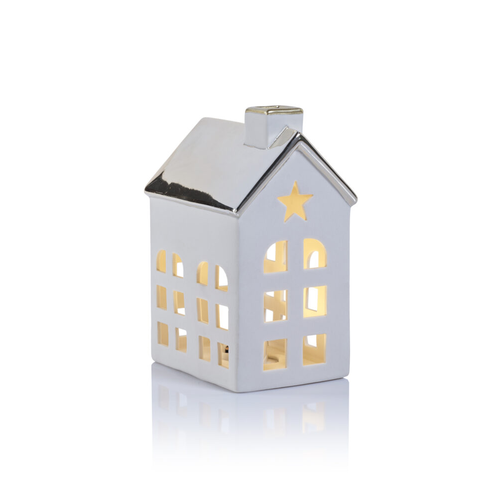 Lilou 2-Piece Set Porcelain LED House with Gold Roof, Large by Zodax