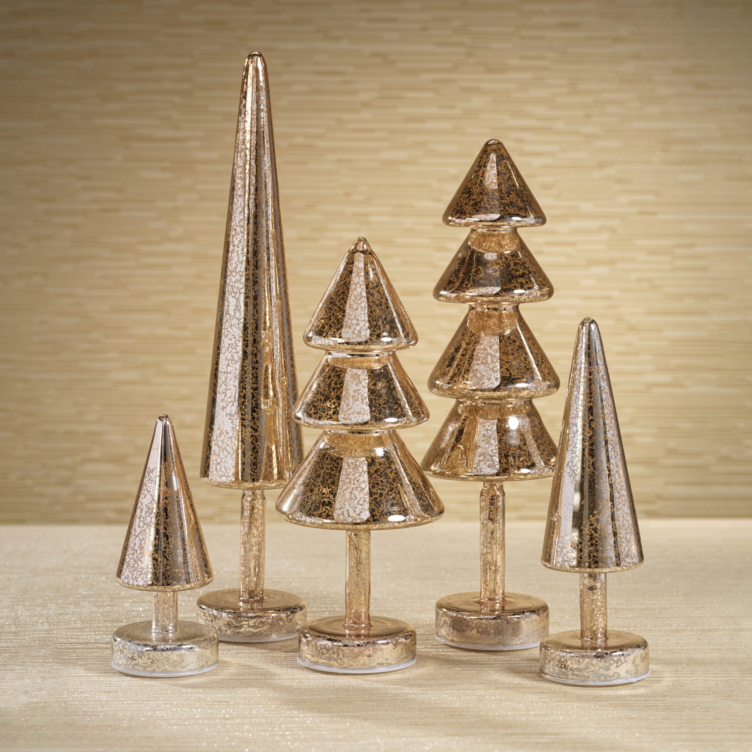 Crimbo 18" Gold Sparkle Cone LED Trees, Set of 2 by Zodax