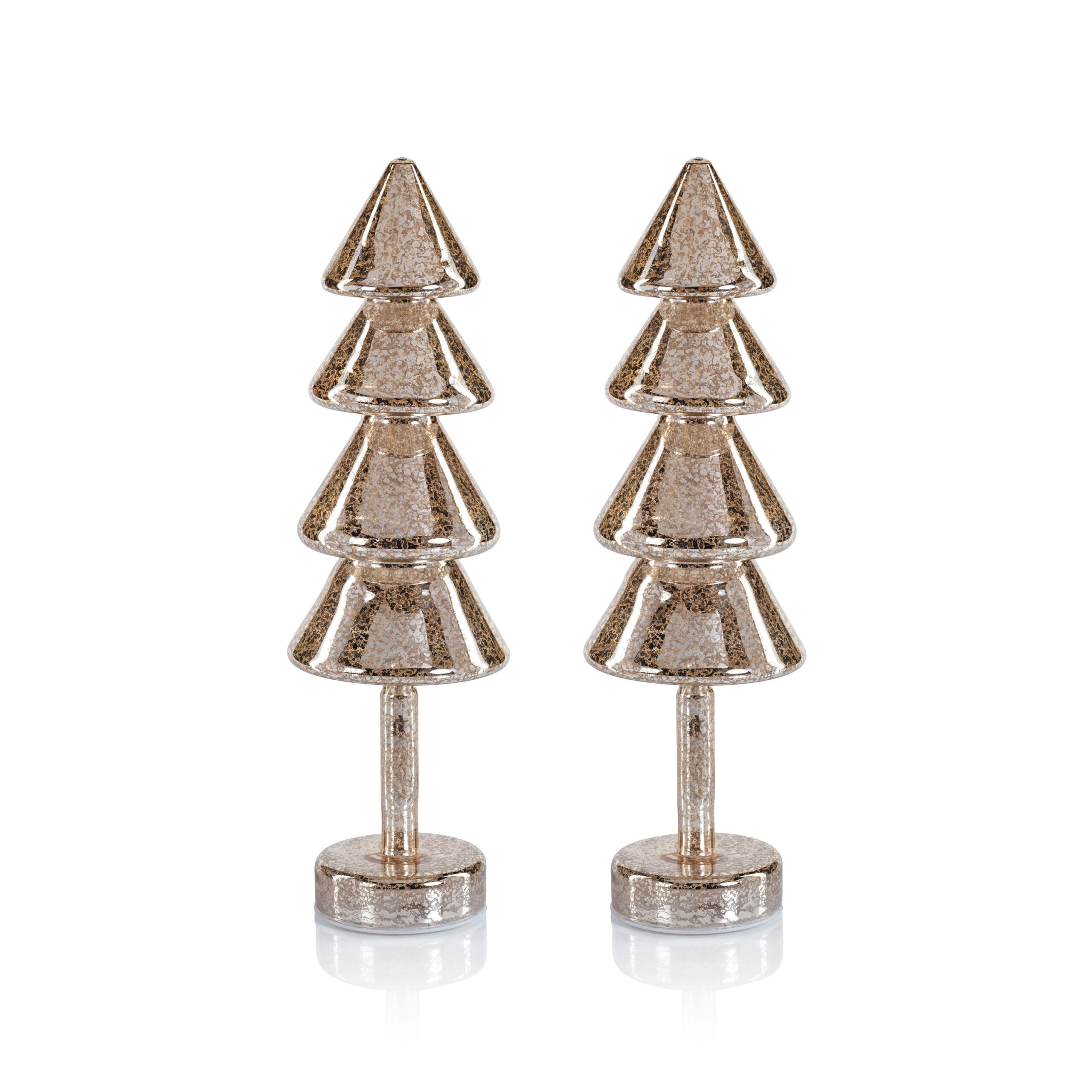 Crimbo 15.75" Gold Sparkle Layered Cone LED Trees, Set of 2 by Zodax