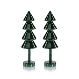 Crimbo 15.75" Green Sparkle Layered Cone LED Trees, Set of 2  by Zodax