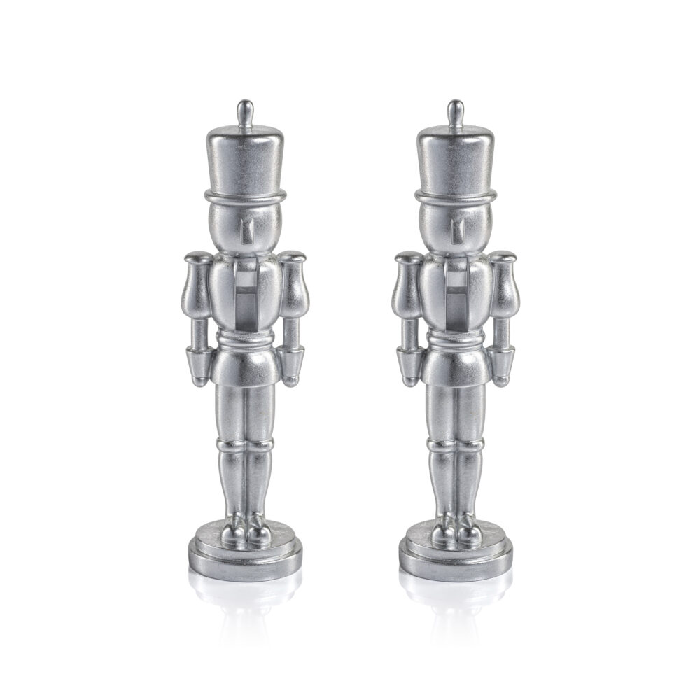 Hartwin Large Silver Metallic Decorative Nutcracker Figurines, Set of 2 by Zodax