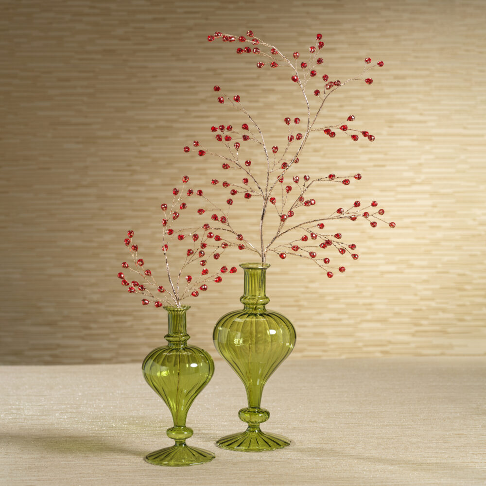 Vellum 2-Piece Set Large Green Spiral Glass Vases, Turnip Shape by Zodax