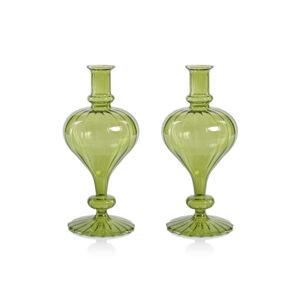 Vellum 2-Piece Set Large Green Spiral Glass Vases, Turnip Shape by Zodax