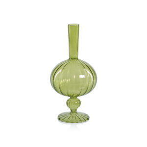Vellum 2-Piece Set Small Green Spiral Glass Vases, Onion Shape by Zodax