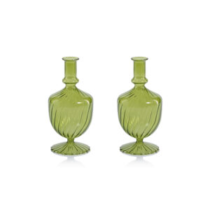 Vellum 2-Piece Set Green Spiral Glass Vases, Urn Shape by Zodax