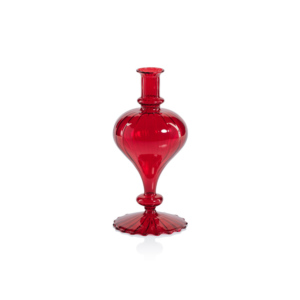 Vellum 2-Piece Set Small Red Spiral Glass Vases, Turnip Shape by Zodax