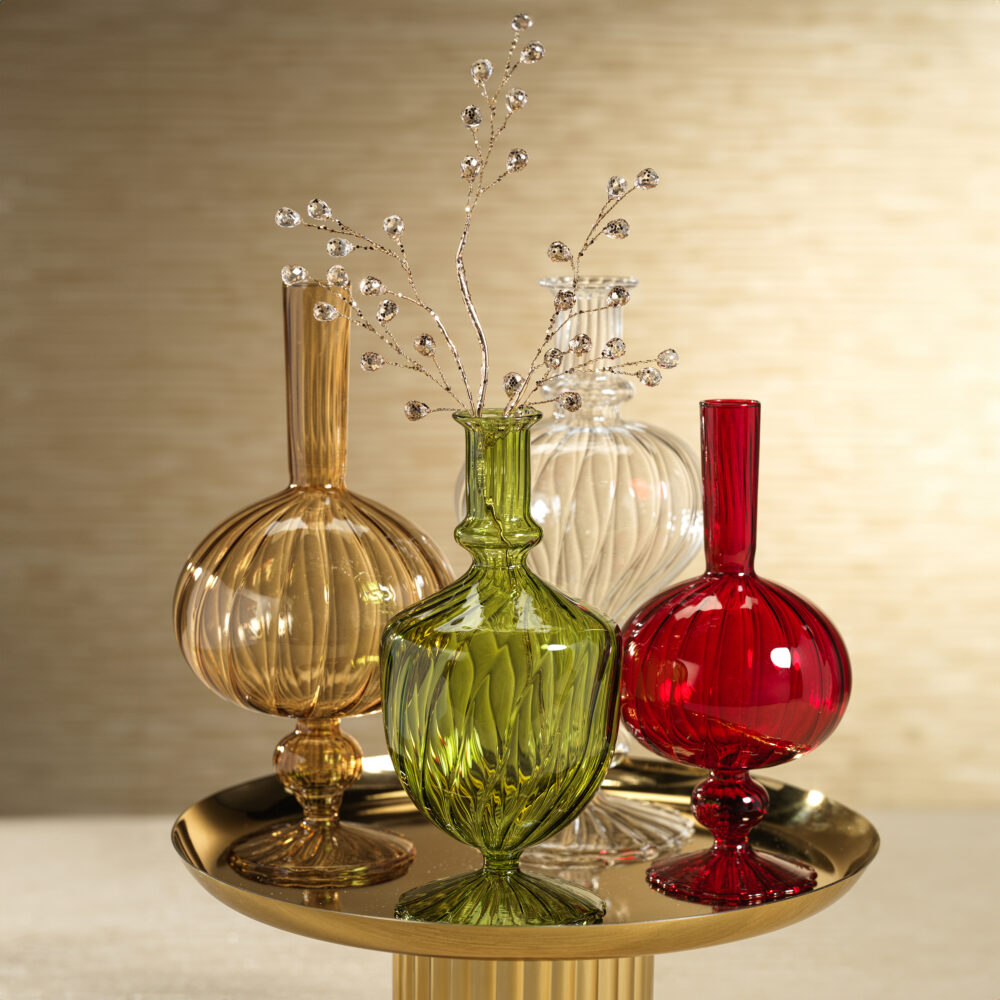 Vellum 2-Piece Set Small Red Spiral Glass Vases, Onion Shape by Zodax