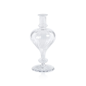 Vellum 2-Piece Set Large Clear Spiral Glass Vases, Turnip Shape by Zodax