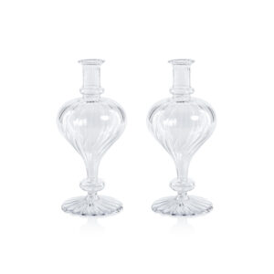 Vellum 2-Piece Set Large Clear Spiral Glass Vases, Turnip Shape by Zodax