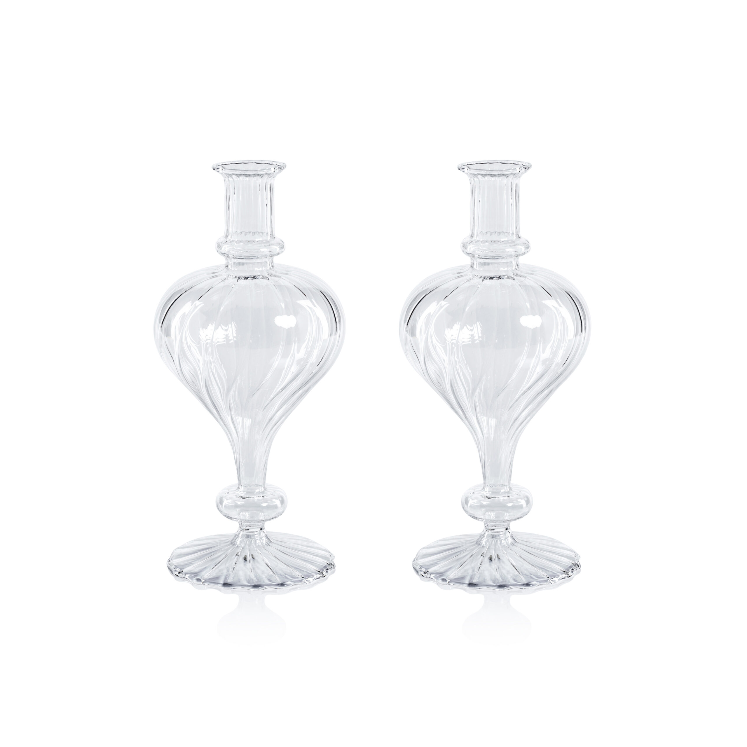 Vellum 2-Piece Set Large Clear Spiral Glass Vases, Turnip