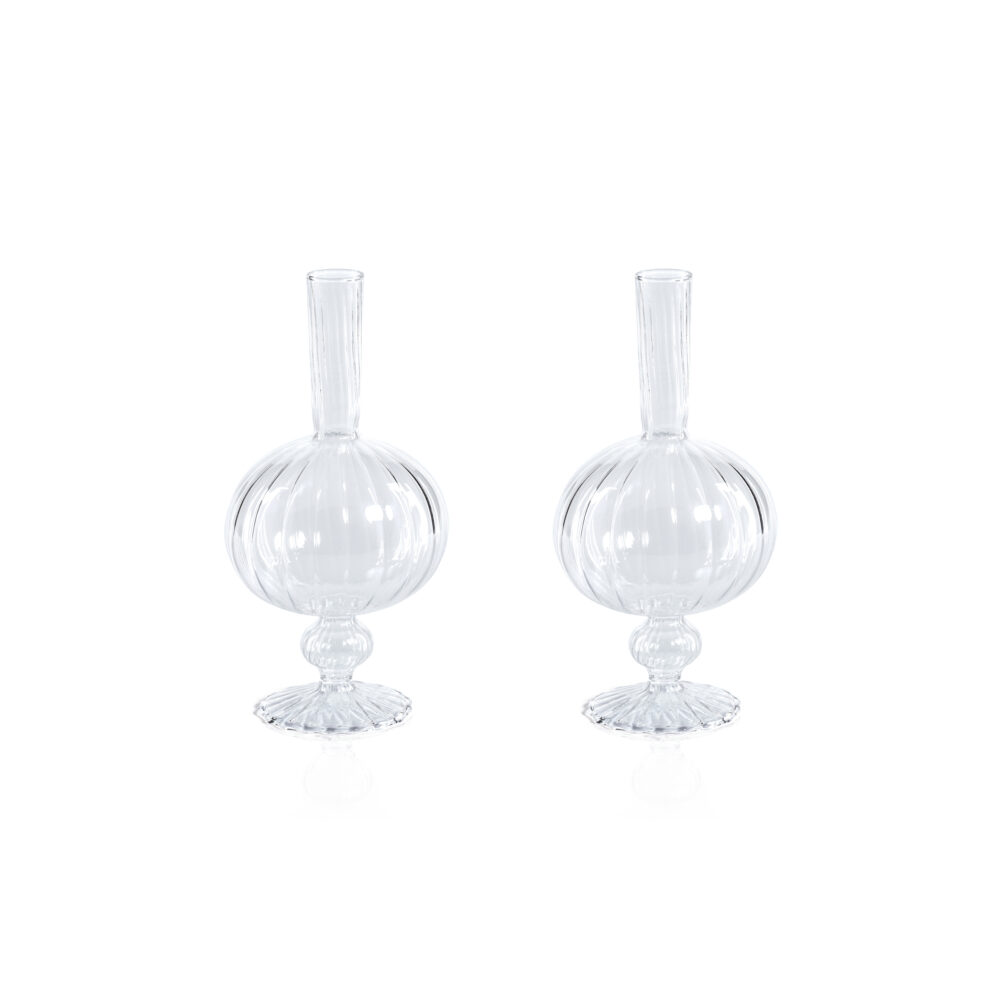 Vellum 2-Piece Set Small Clear Spiral Glass Vases, Onion Shape by Zodax