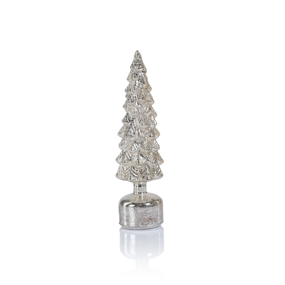 Mugo Pine Antique Silver Rotating LED Holiday Tabletop Tree, Medium by Zodax