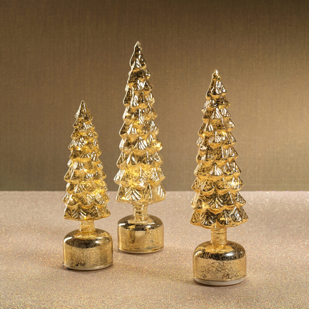 Mugo Pine Antique Gold Rotating LED Holiday Tabletop Tree, Large by Zodax