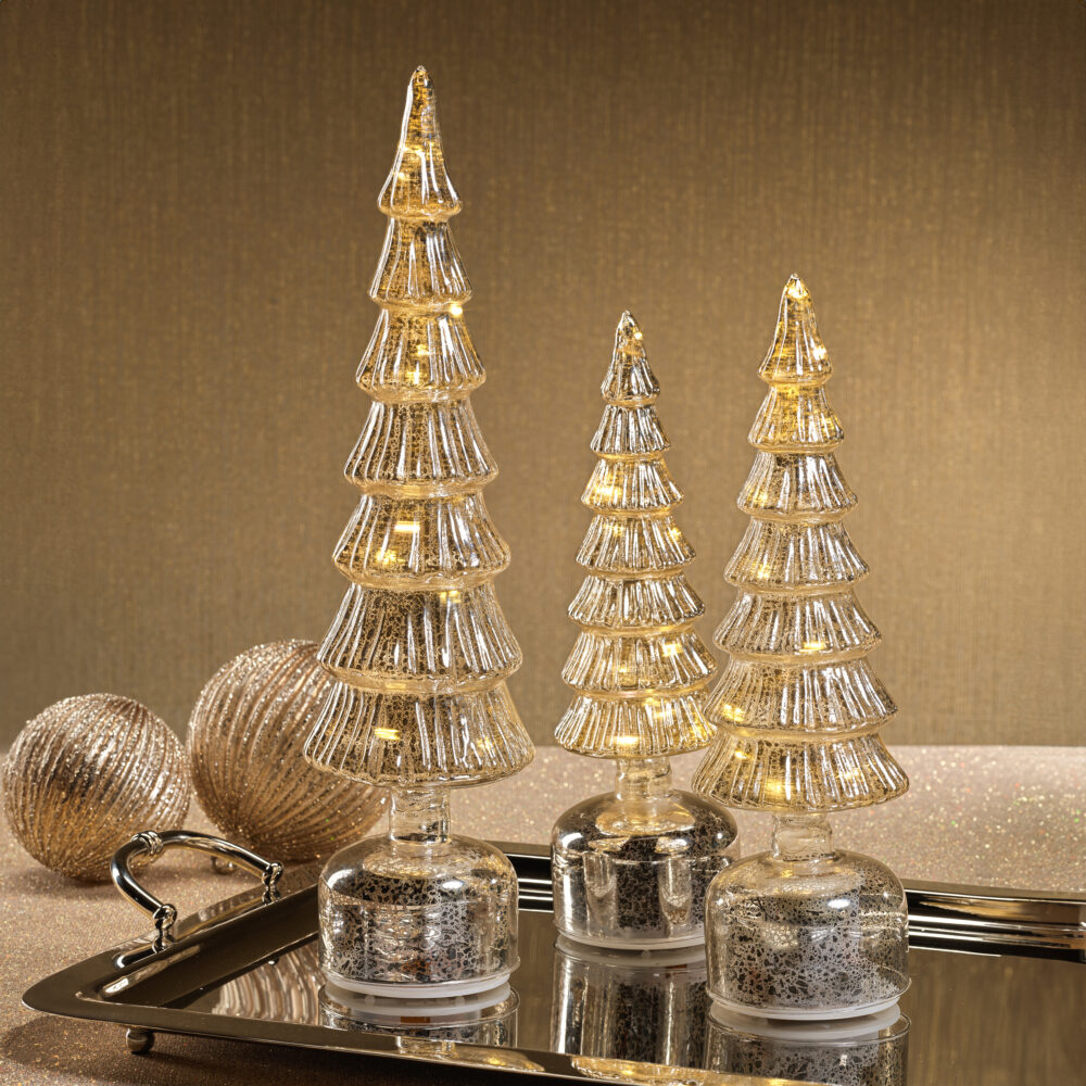 Merrigan Antique Silver Rotating LED Holiday Tabletop Tree, Large by Zodax