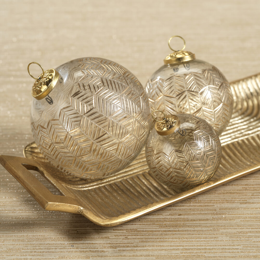 Krona 4" Golden Echoes Pattern Glass Ornaments, Set of 4 by Zodax